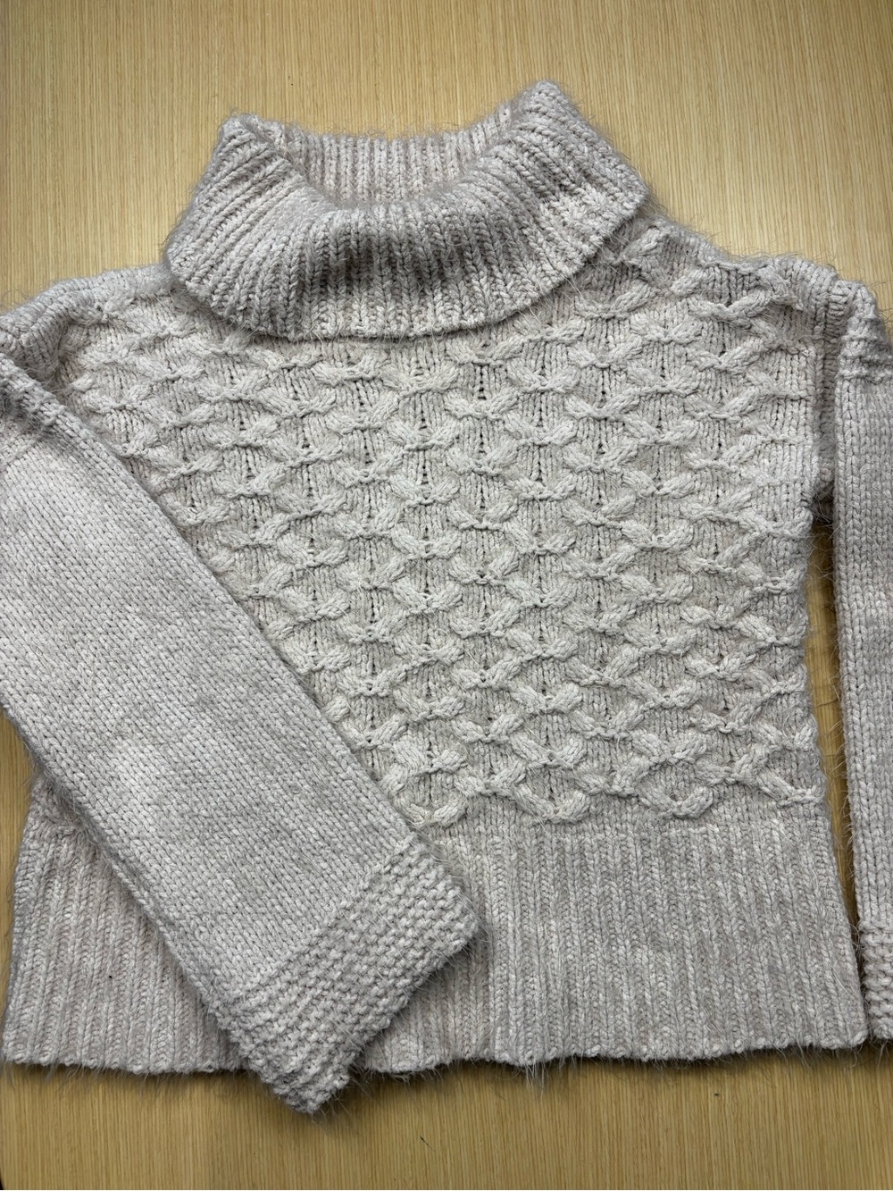 Sleeping on Snow Anthropologie Grey Lattice Cable Knit Cowl Neck Sweater Sz S